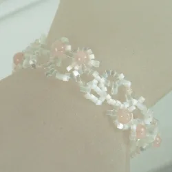 Bracelet M Gold filled 14K - Arabesque Rose Quartz-Satin white - Bracelet M Gold filled 14K - Gold filled 14K